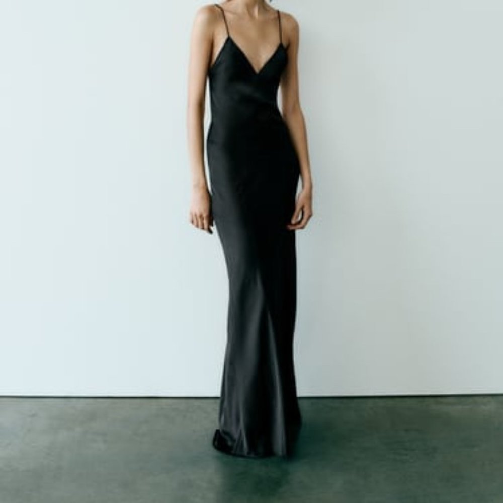 ZARA LONG SATIN DRESS - Picture 2 of 6